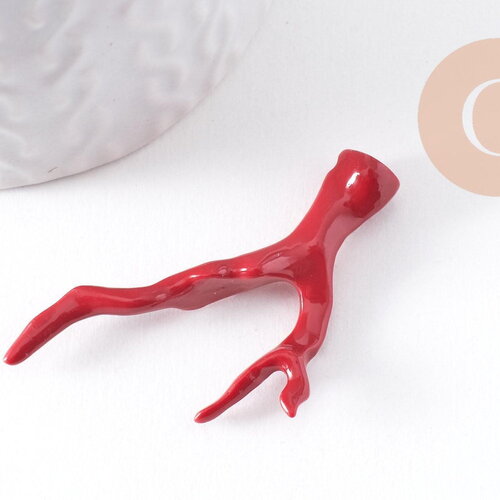 Pendentif branche forme corail résine rouge 44.5mm, x1 (g10347)