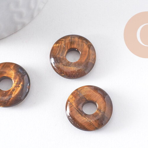 Pendentif donut oeil de tigre naturel 20mm, x1 (g10349)