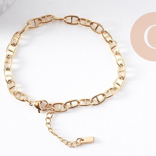 Bracelet chaine maille marine acier 304 inoxydable doré ip 14k 16.7cm, x1 (g10348)