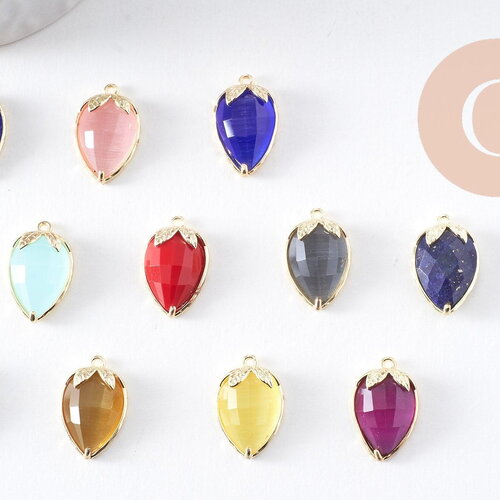 Pendentif fraise en pierre et zircon laiton doré 18mm, x1 (g10346)