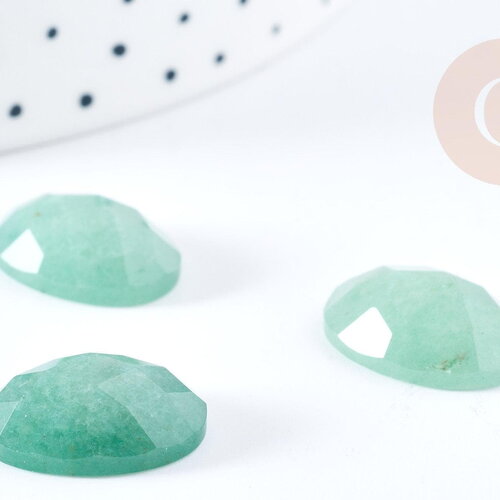 Cabochon ovale aventurine naturelle facetté 18x13mm, cabochon création bijoux pierre, x1 g8664
