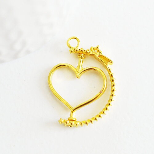 Pendentif rotatif coeur doré pour résine epoxy uv 31mm, pendentif en zamac dore,bijou mobile création bijoux, x1 g3486