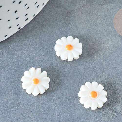Perle fleur marguerite nacre naturelle 12mm, création bijoux coquillage, x1 g8229