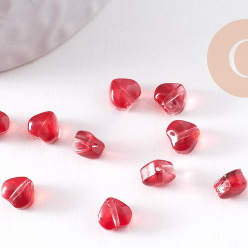 Perle coeur verre rouge 6mm, x10 (g10341)
