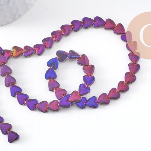 Perle coeur hématite violet 8mm, x1 fil de 38cm (g10338)