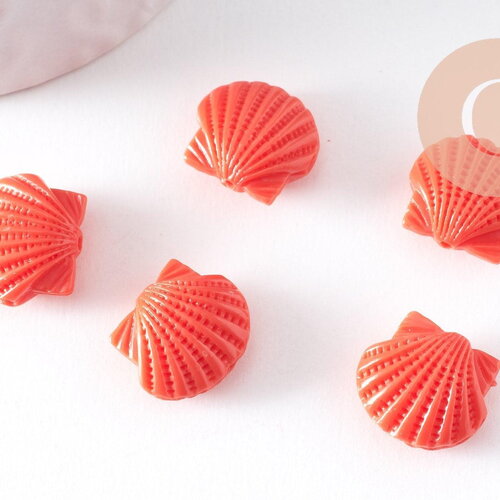 Perle coquillage résine rose imitation corail 16mm, x5 (g10343)
