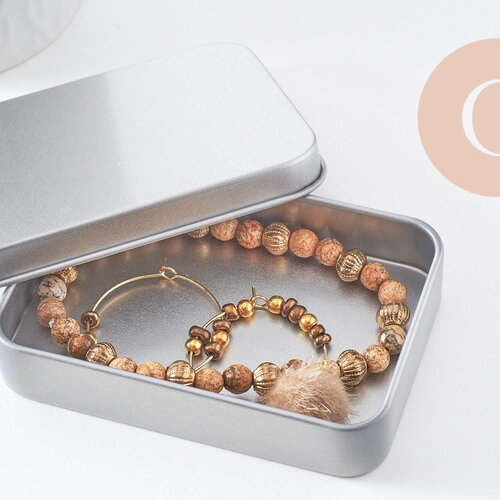 Boite rangement perles bijoux fer platine 9.1 cm, x1 (g10337)