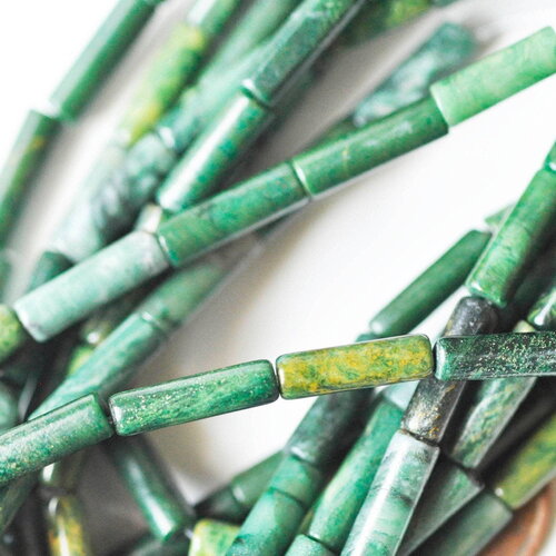 Perles tube rond jade africain naturel vert 13mm, x1 fil de 40cm (g4014)