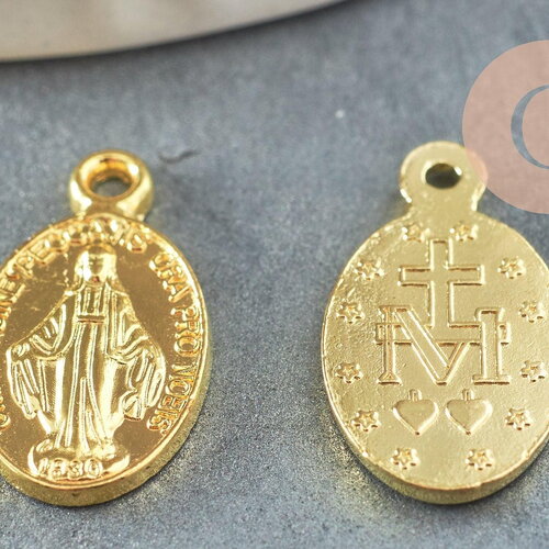 Pendentif médaille ovale vierge marie laiton doré 17.5mm, x1 (g3772)