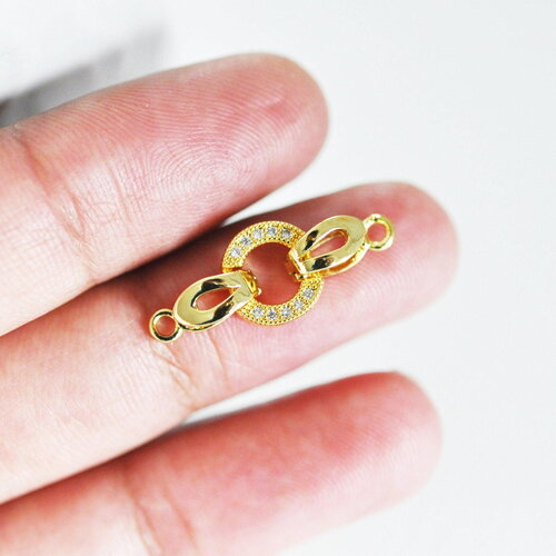 Fermoir à clipser anneaux laiton doré 18k strass, grand fermoir qualité, fermoir doré, fermoir luxe,25.5mm, x1 g2996