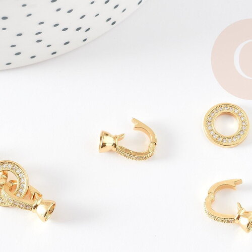 Fermoir à clipser anneaux laiton doré et strass 27mm, x1 (g2943)