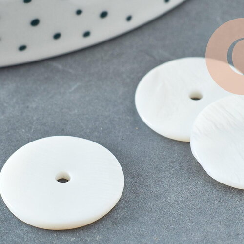 Pendentif rond nacre blanche, pendentif coquillage, coquillage blanc,coquillage naturel ,20mm, percé centre, x10 (g2180)