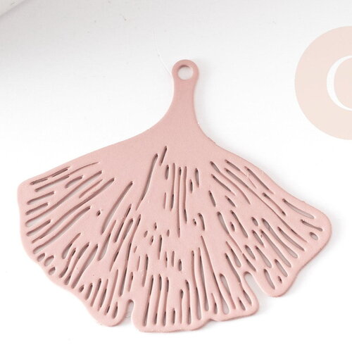 Pendentif estampe filigrane feuille gingko laiton rose clair, pendentif très fin et léger, 25x22mm, x2 g3699