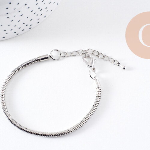 Bracelet serpent platine type pandora complet avec extension 18cm, x1 (g2382)