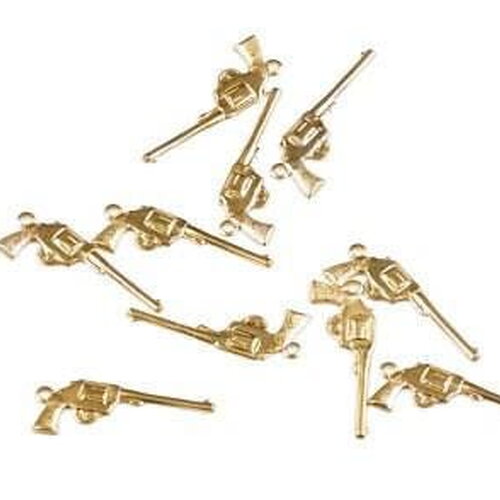 Breloques revolver laiton doré, x 2 g6910
