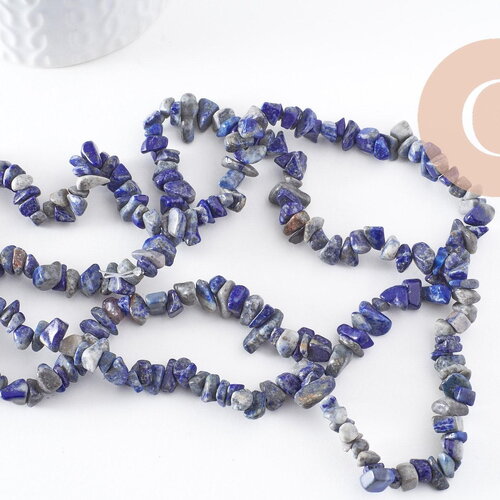 Perle lapis lazuli chips pour la création bijou en pierre naturelle, perles pierre en lapis lazuli naturel,4-10mm, fil de 45cm, x1 (g3185)