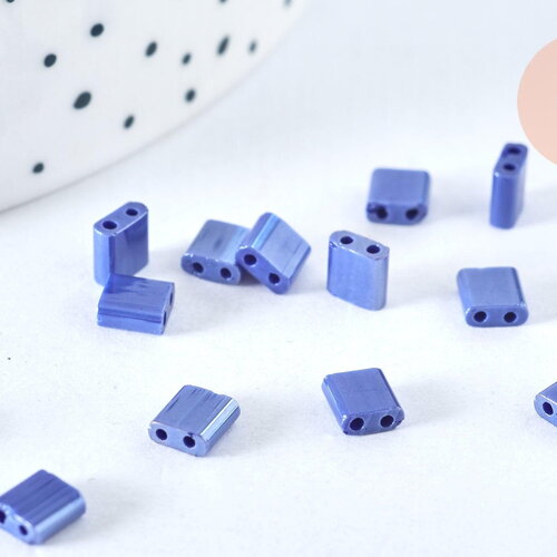 Perles rocaille carré verre rectangle bleu irisé, perle carré création bracelet, perle tila,4.5mm,2 trous, x50 (4.8gr) (g6814)