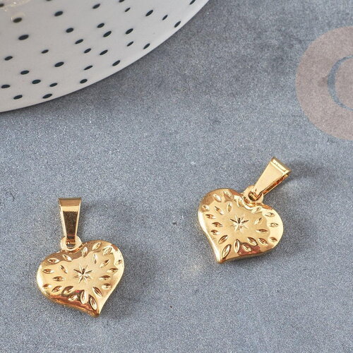 Pendentif coeur gravé 15mm en acier doré, breloque doré, acier inoxydable doré, pendentif sans nickel, x1 (g6031)