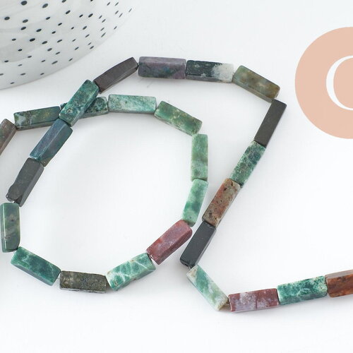 Perle rectangle agate indienne naturelle vert 13mm, x1 fil de 30cm (g9709)