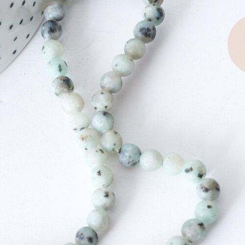 Perles rondes jaspe sésame kiwi naturel vert 6mm, x1 fil de 60 perles (g7878)