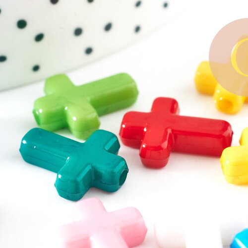 Perle croix plastique,pendentif acrylique,perle, pendentif,plastique coloré, 16mm, x10 g1272