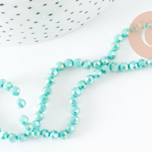 Perles tops cristal vert turquoise irisé 4x3mm, perles bijoux cristal, perle à facette en verre, création de bijoux, fil de 36cm, x1 (g5950)