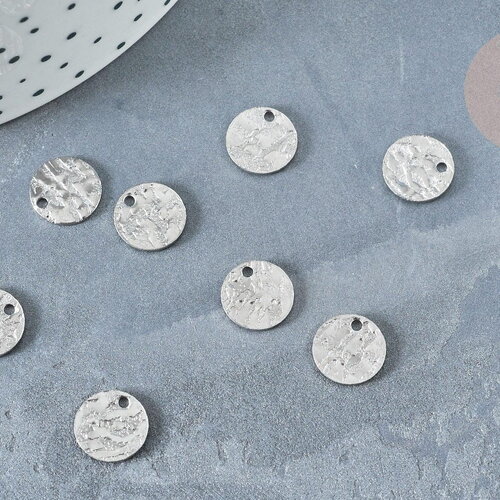 Médaille ronde texturée acier 304 inoxydable argenté 12mm, x10 (g8187)
