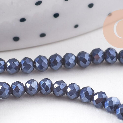 Perles abacus cristal à facette noir irisé gris 3x2mm, x1 fil de 32cm (g5424)