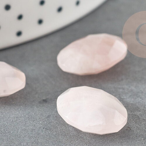Cabochon ovale quartz rose naturel facetté 18x13mm, x1 (g4778)