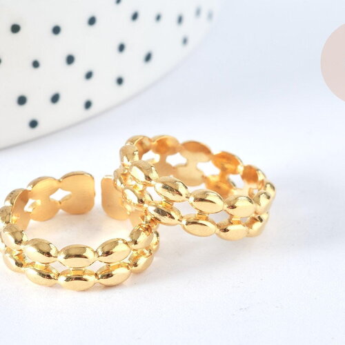 Bague réglable grain de riz acier inoxydable doré taille 54, x1 (g7003)