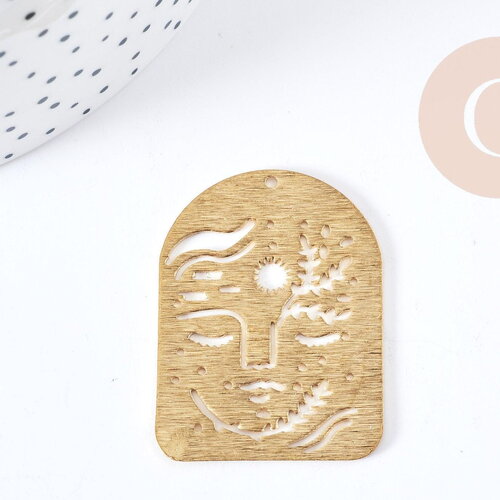 Pendentif arche visage laiton brut 40x30x1mm, x1 g8884