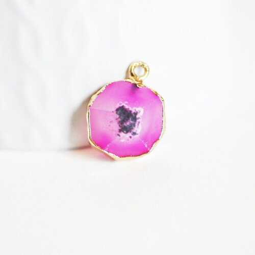 Pendentif agate rose, pendentif pierre, agate naturelle, support doré, création bijoux, pierre naturelle, 17-22mm, x1,g2528