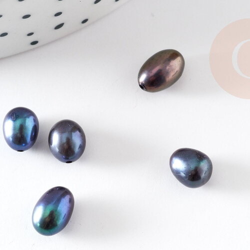 Perle naturelle noire, perle percée de culture, perle d'eau douce,7mm, x1 (g0348)