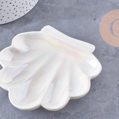 Coupelle présentoir coquillage à bijoux porcelaine blanche 111mm, x1 (g10328)