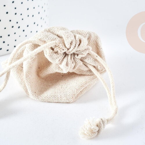 Pochette bijou coton blanc écru 9x7cm,rangement bijoux, pochette cadeau, emballage bijou, x1 g8311