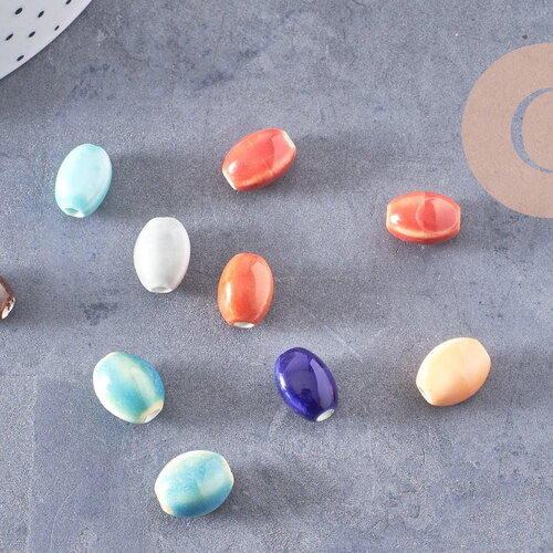 Perles ovales porcelaine multicolore 12mm, x10 (g10323)