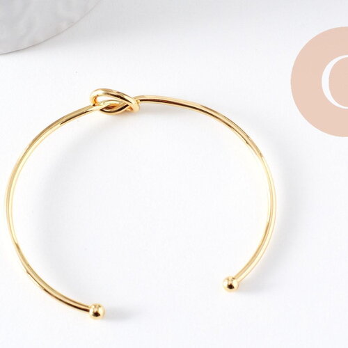 Bracelet jonc ouvert noeud 3mm laiton doré 53x62mm, x1 (g10312)