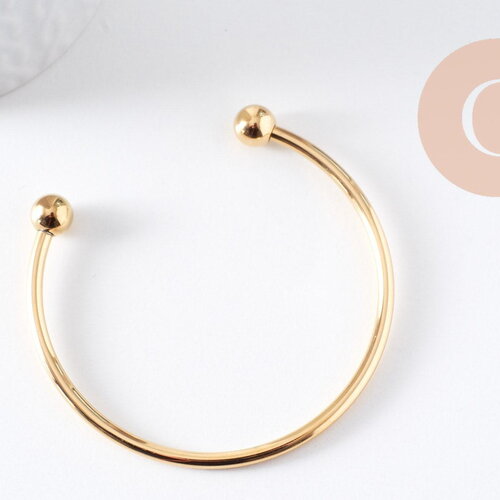 Bracelet jonc ouvert finition boule 2mm acier 304 inoxydable doré 60mm, x1 (g10311)