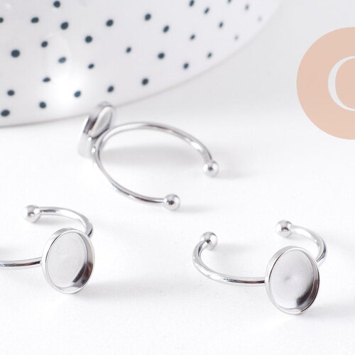 Bague réglable pour cabochon ovale 9x10mm en acier 304 inoxydable platine , x2 (g10297)