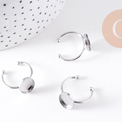 Bague réglable pour cabochon ovale 14x10mm en acier 304 inoxydable platine , x2 (g10295)