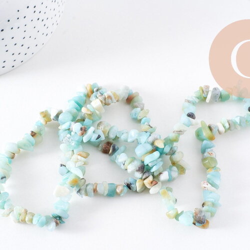 Perles chips amazonite naturelle 5-8mm, x1 fil 76cm (g10294)