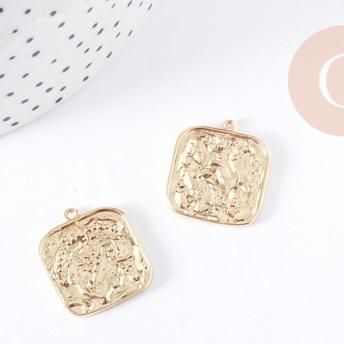 Pendentif carré laiton doré 18k 21mm, pendentif création de bijoux doré, x1 g8960