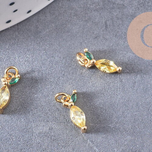 Pendentif citron laiton doré 18k zircon 12mm, x1 (g10283)