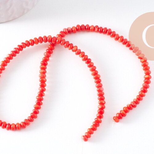 Perle rondelle nacre naturelle rouge 5x3mm, x1 fil de 38cm (g10278)