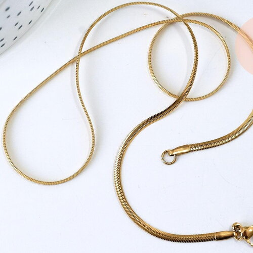 Chaine serpent complète acier inoxydable 304 doré 14k -2.2mm- 45cm,création de bijoux en acier inoxydable, x1 (g5680)
