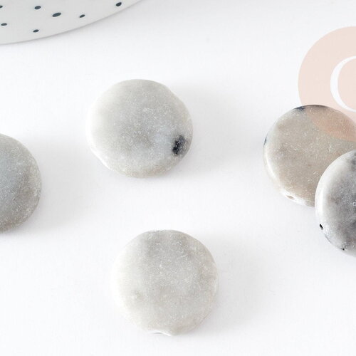 Perles rondes en jaspe gris, perles pierres, perles jaspe naturel,20mm, x5 (g1455)