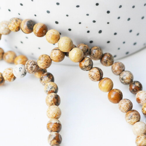 Perles jaspe paysage beige,grade ab,jaspe marron naturelle, pierre naturelle, le fil,6mm,x1, g4411