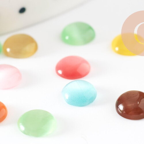 Cabochon verre oeil de chat rond multicolore 7mm, création bijoux, x20 g2291