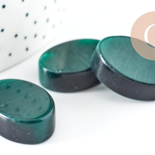 Cabochon ovale vert verre oeil de chat 28x18mm,cabochon verre pour création bijoux x1 g1026