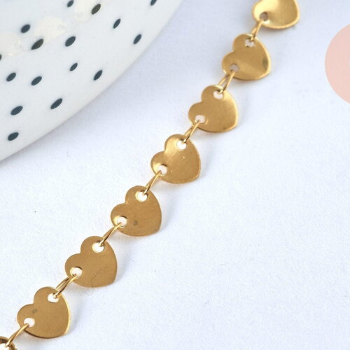 Chaine complète coeur acier inoxydable 304 dorée 14k 6.5mm, chaine sans nickel pour bijoux résistants à l'eau 42.5cm, x1 g5356